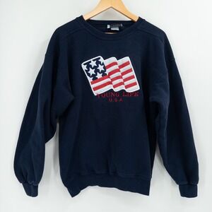 Vintage 90s Young Life Sweatshirt Mens XL Christian Navy Blue USA Flag Americana